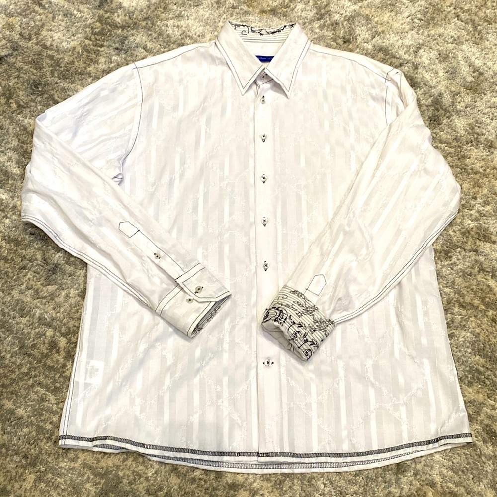 Georg Roth men’s dress shirt, XXL, white with black design